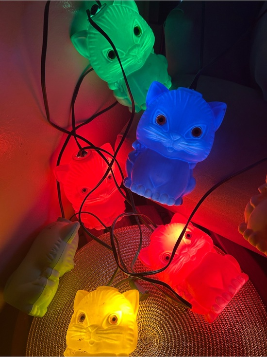 Vintage Other - 🐈😻Vintage Plastic Cat String Lights - Yellow, Pink, Green, Blue KITTY CAT LOVERS